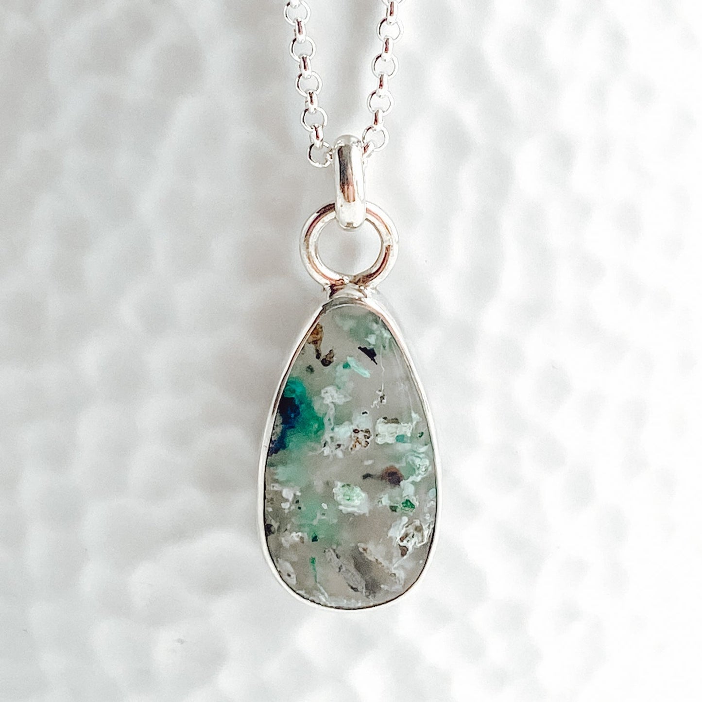 Confetti Chrysocolla and Silver Reversible Pendant