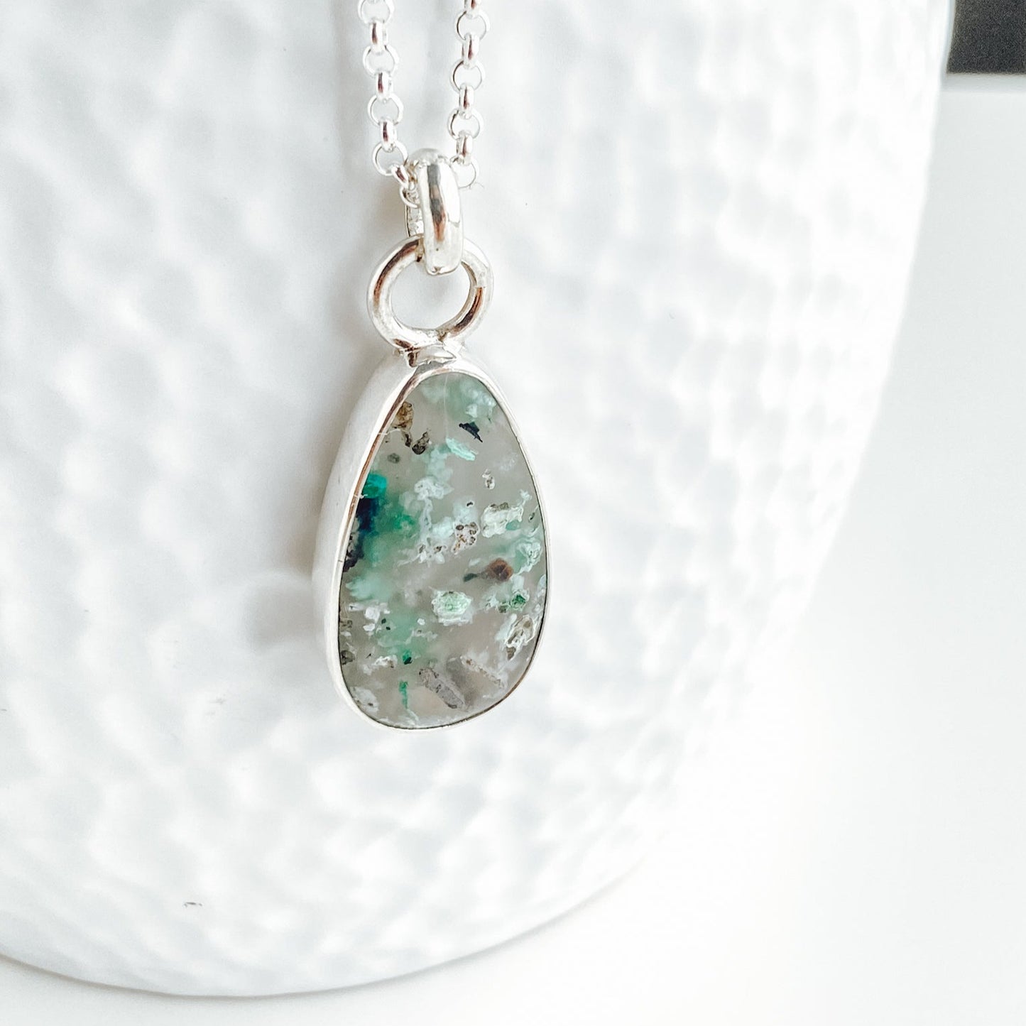 Confetti Chrysocolla and Silver Reversible Pendant