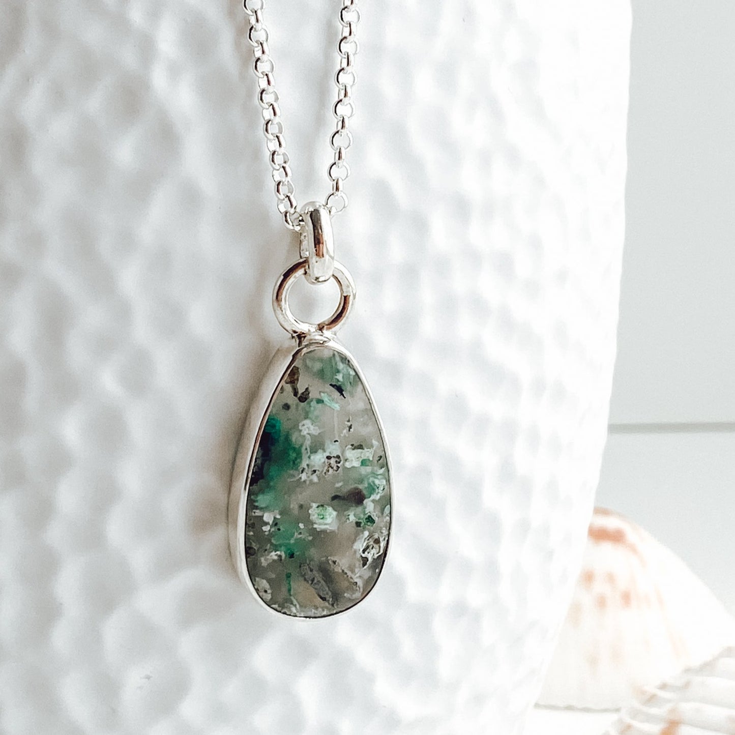 Confetti Chrysocolla and Silver Reversible Pendant