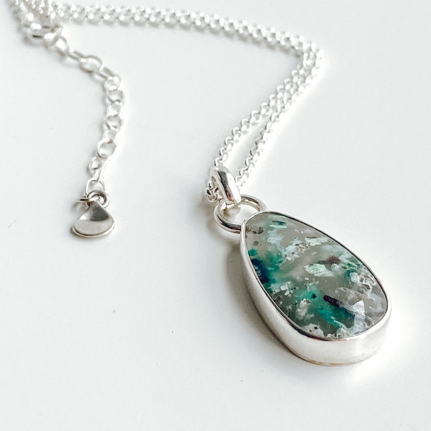 Confetti Chrysocolla and Silver Reversible Pendant