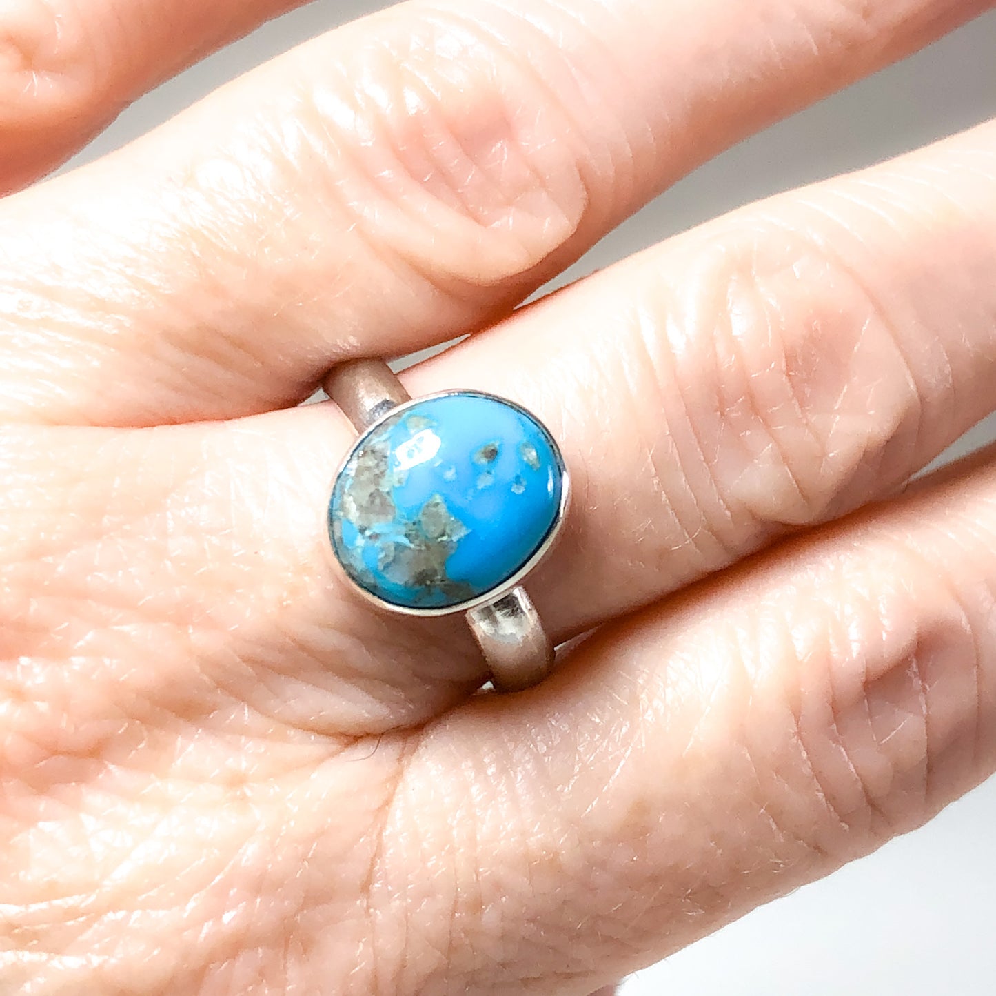 Oval Turquoise and Silver Ring, Size 7.5