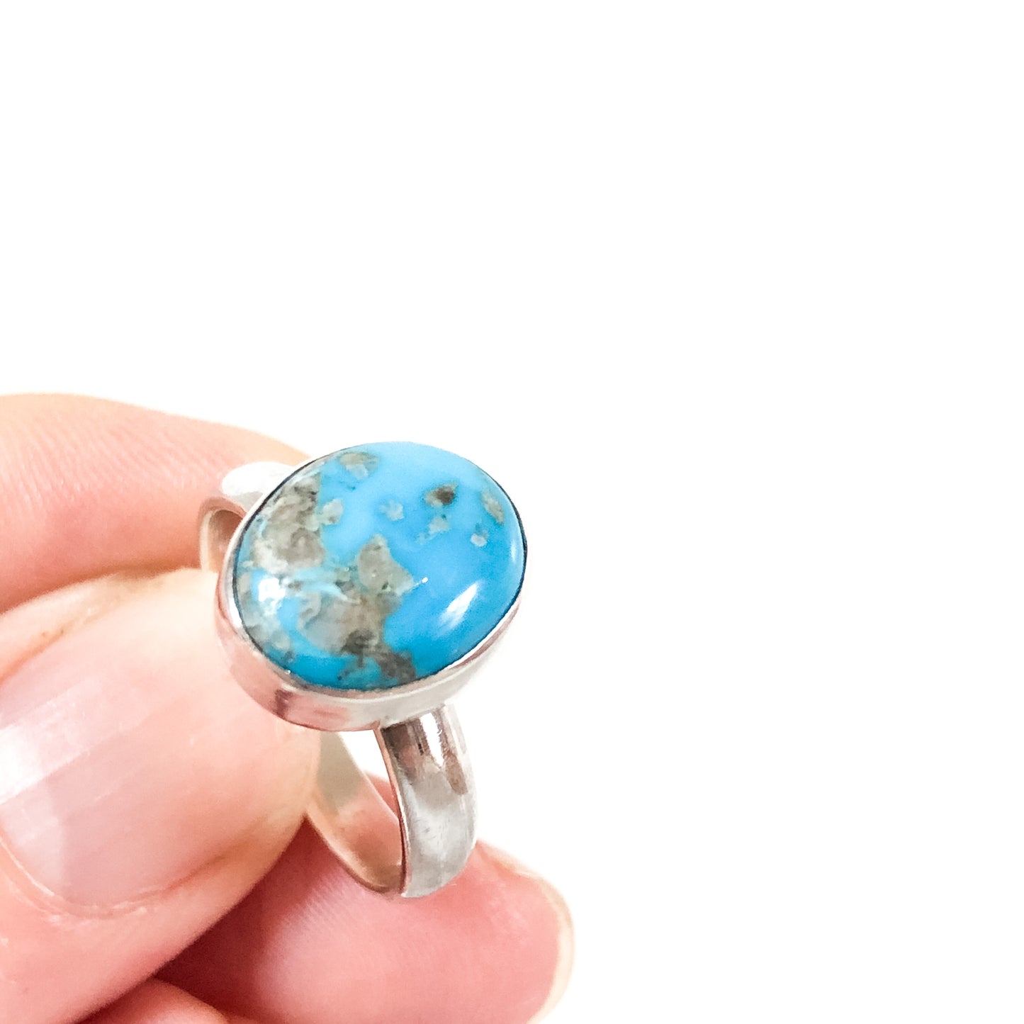 Oval Turquoise and Silver Ring, Size 7.5