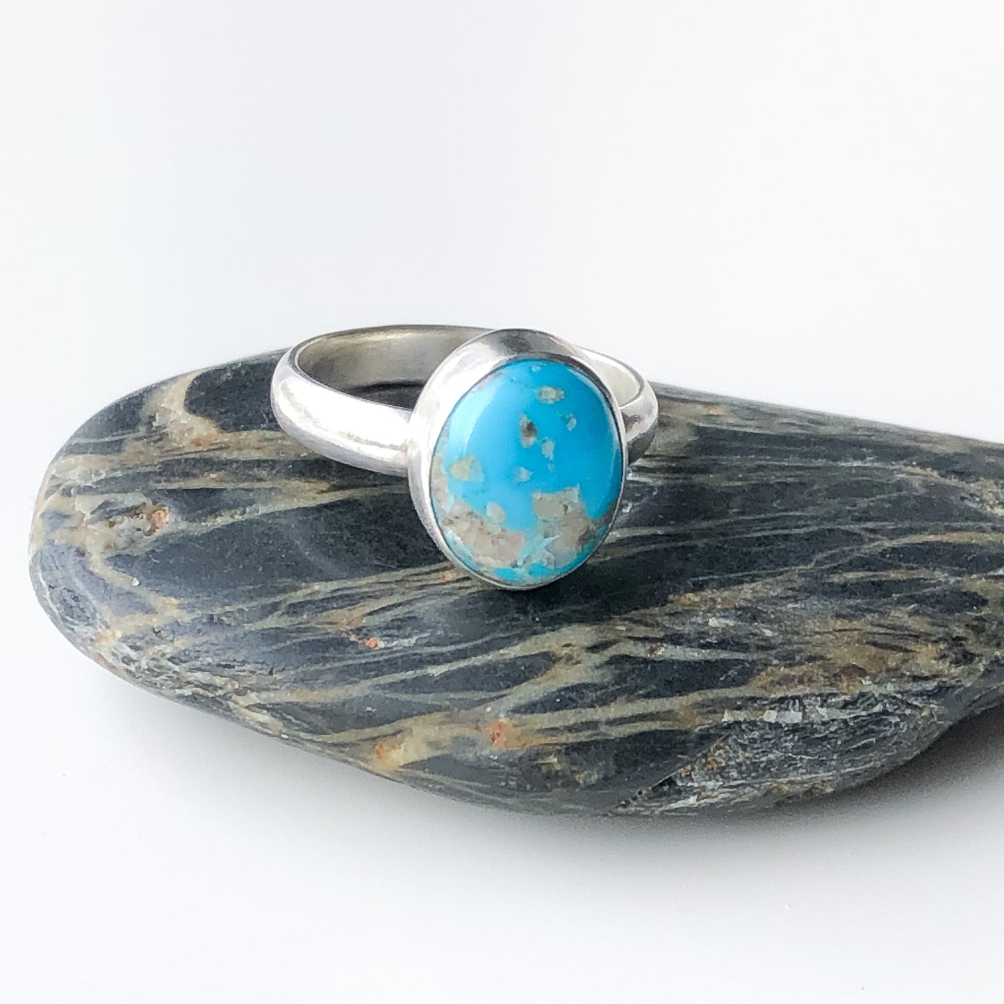 Oval Turquoise and Silver Ring, Size 7.5