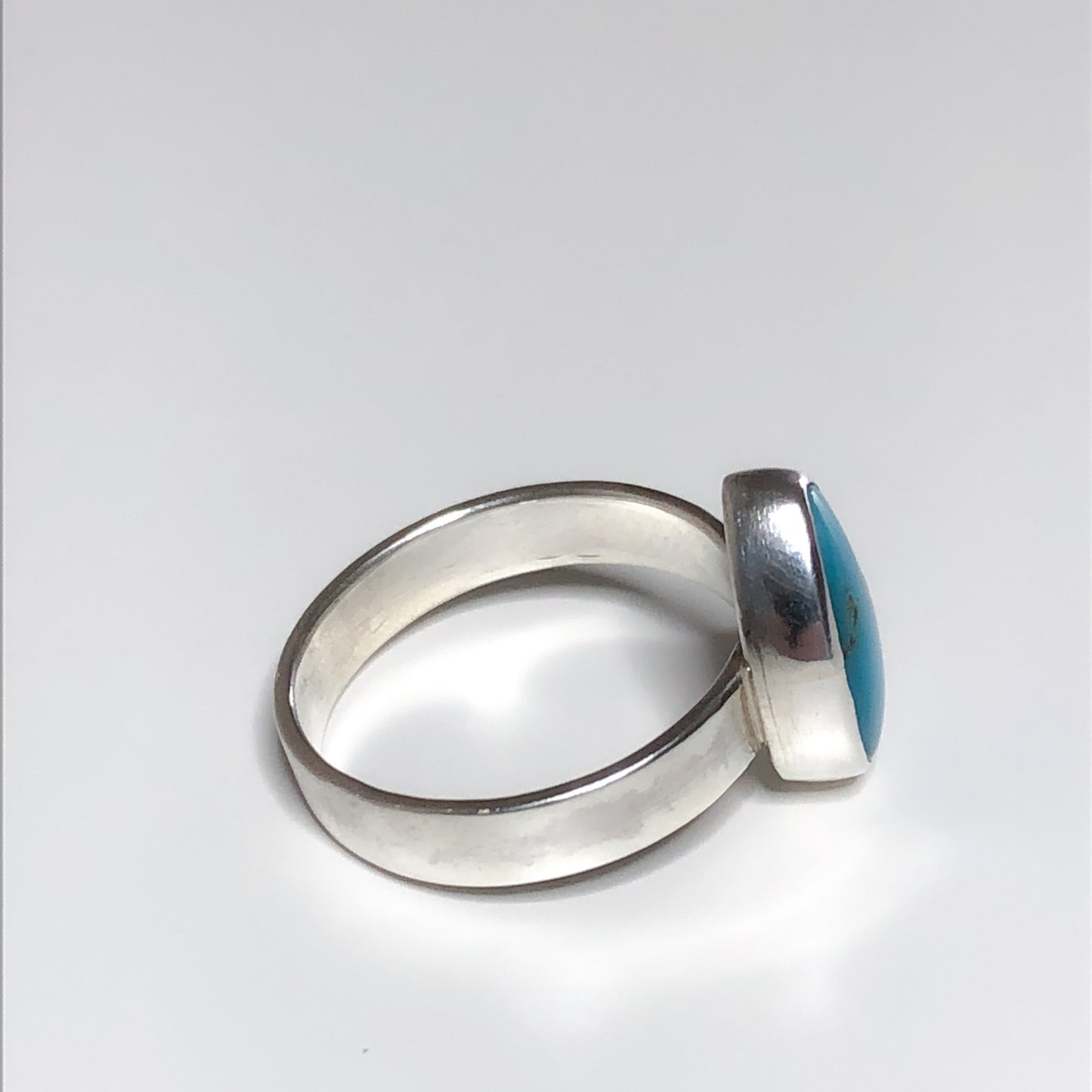Oval Turquoise and Silver Ring, Size 7.5