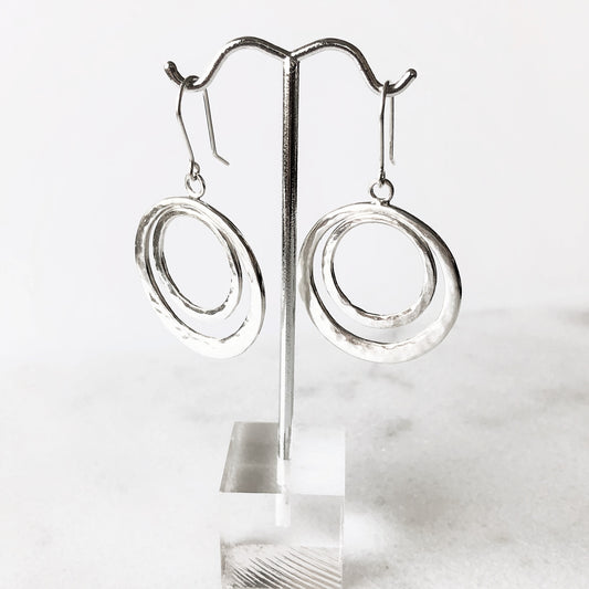 Large double hoop earrings in sterling silver