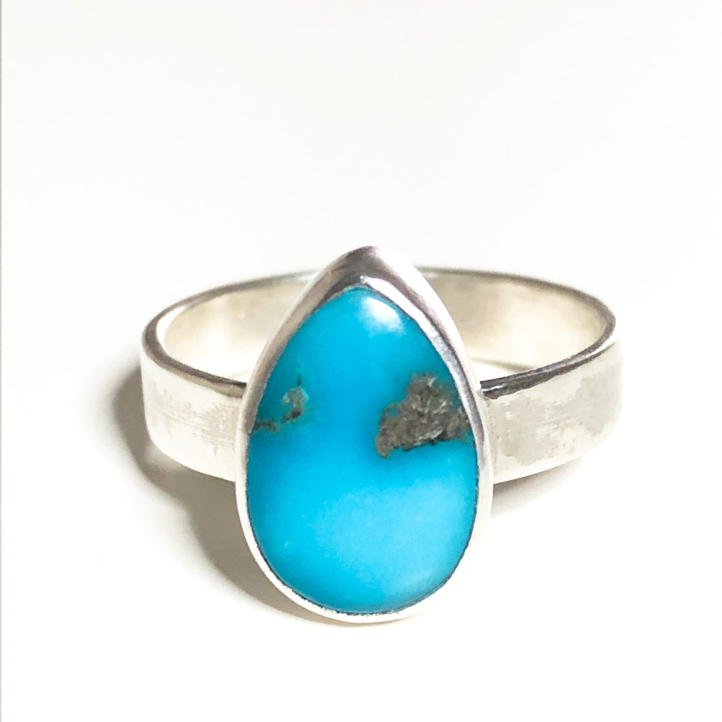 Teardrop Turquoise and Silver Ring - Size 7 1/4
