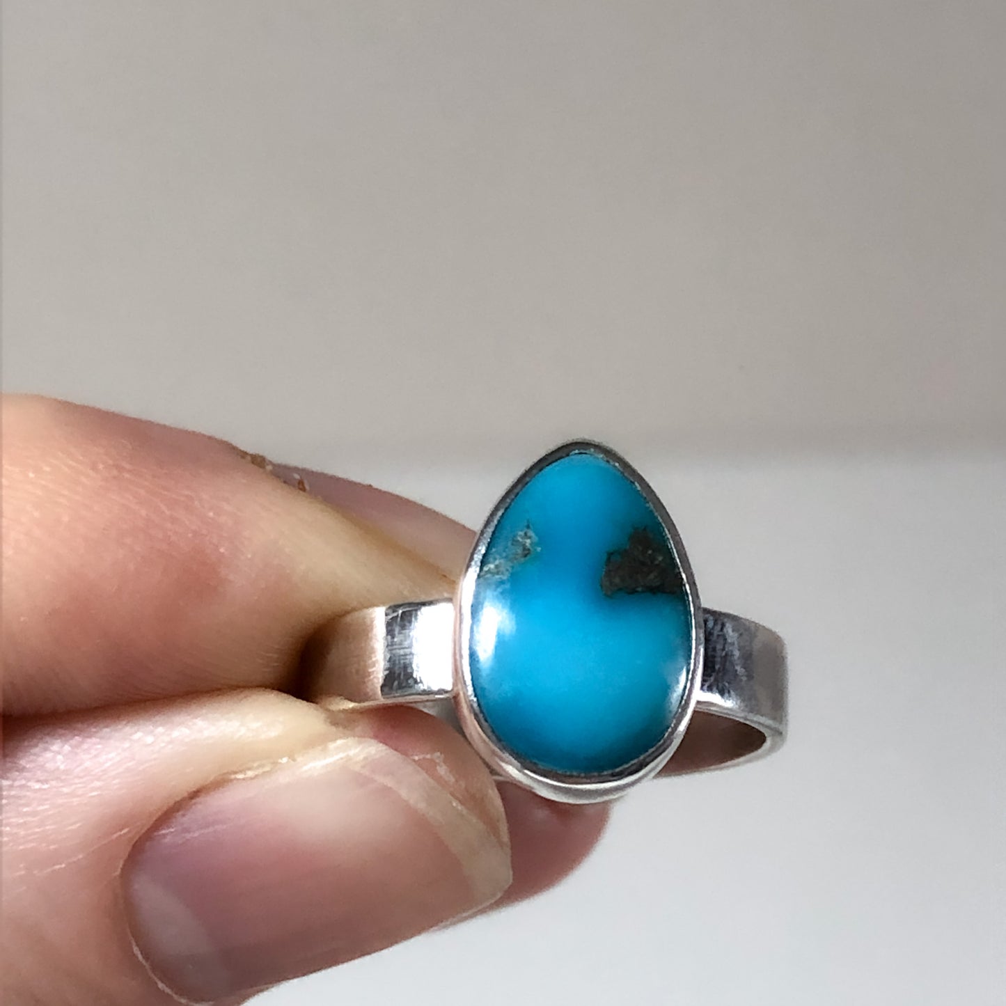 Teardrop Turquoise and Silver Ring - Size 7 1/4