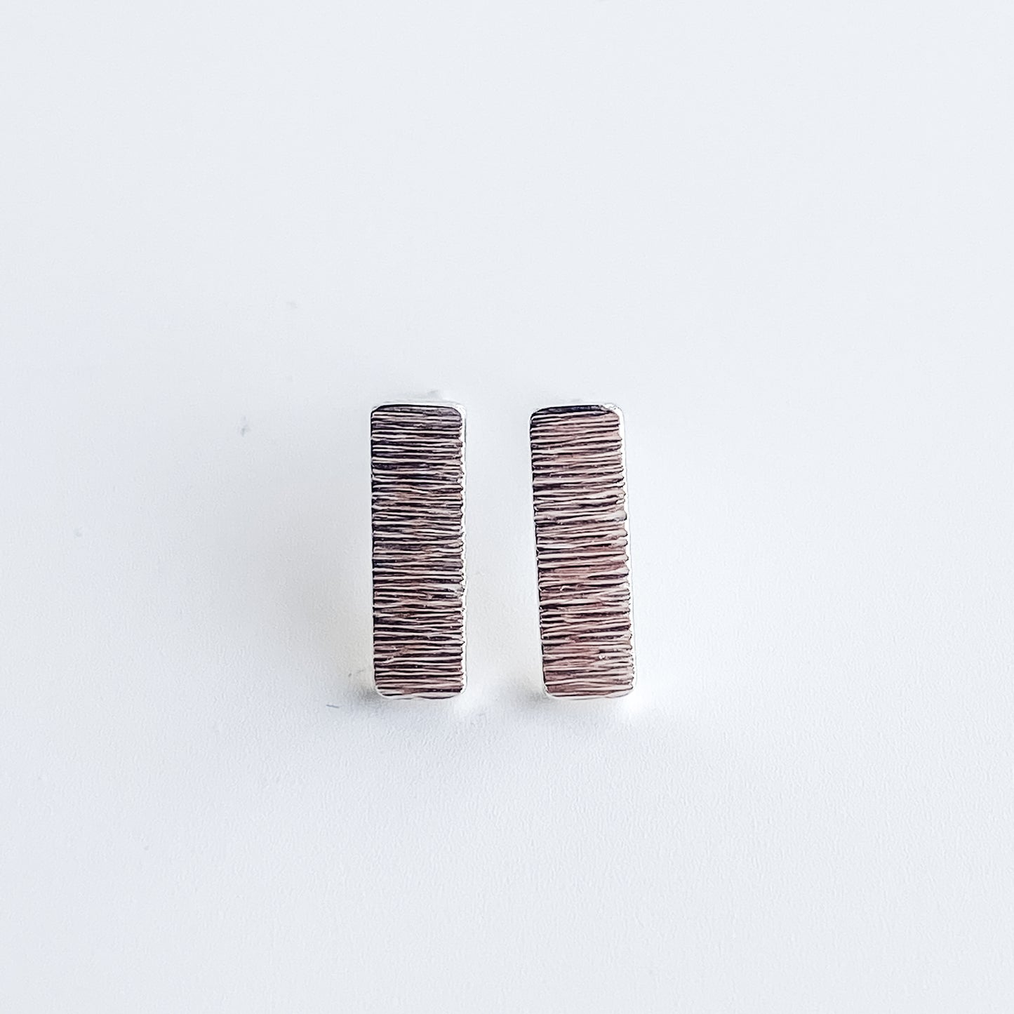 Silver Bark Texture Stud Earrings