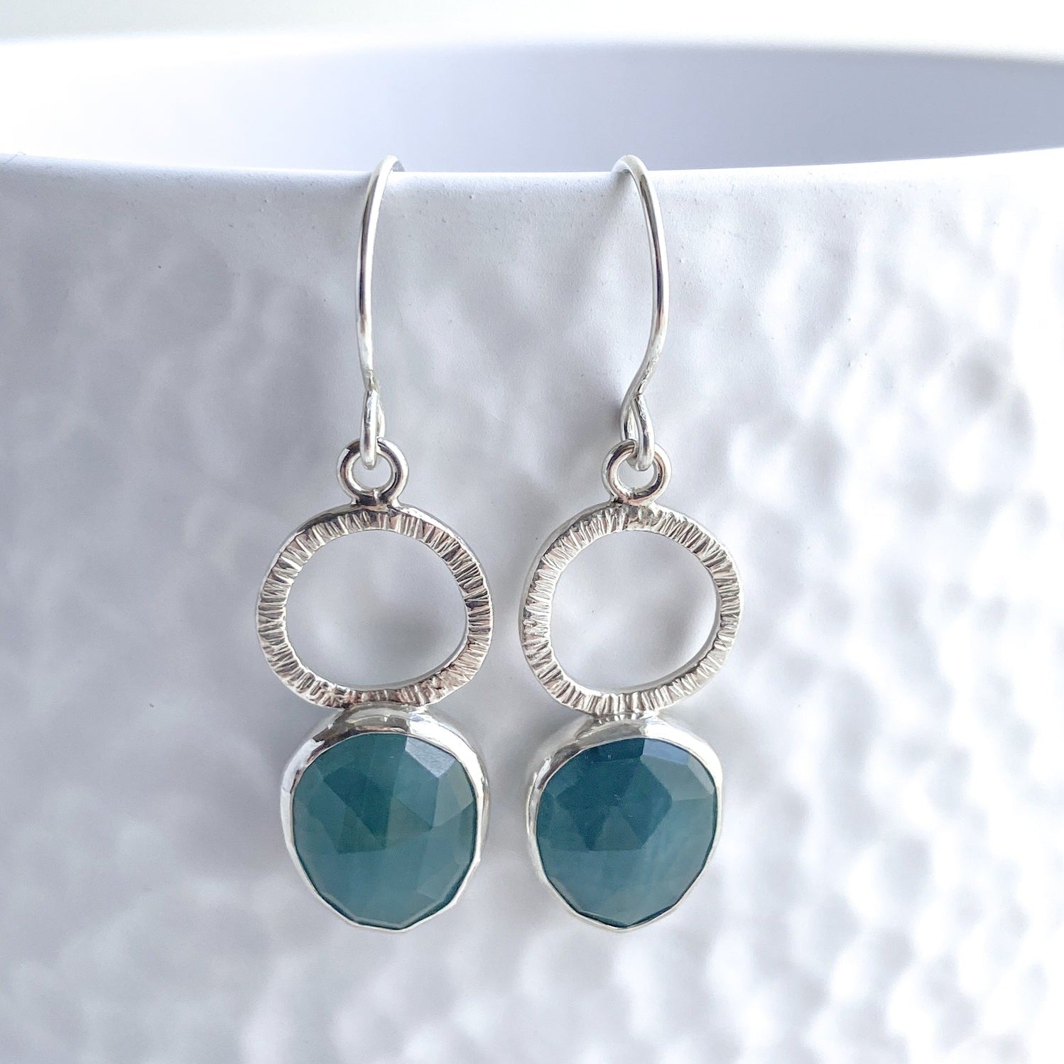 Tidal pool textured silver and gandiderite gemstone earrings