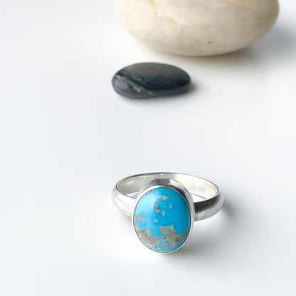 Oval Turquoise and Silver Ring, Size 7.5