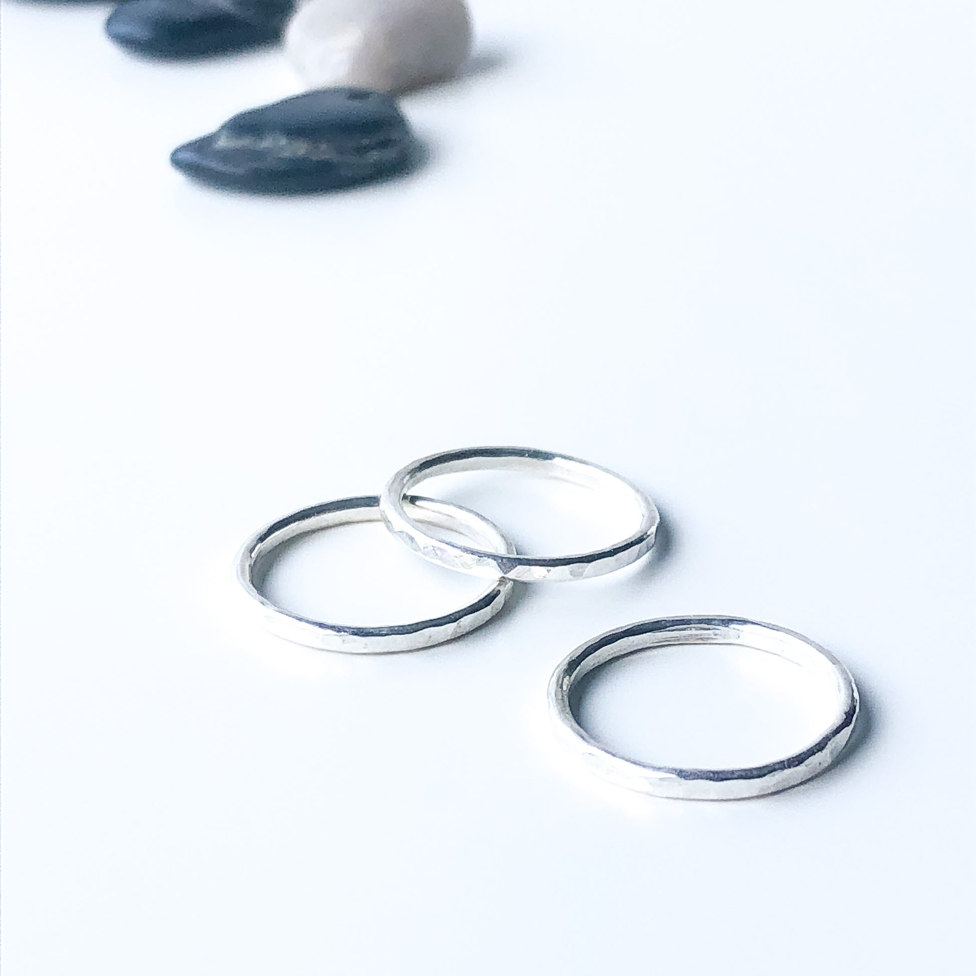 Three hammered texture stacking rings