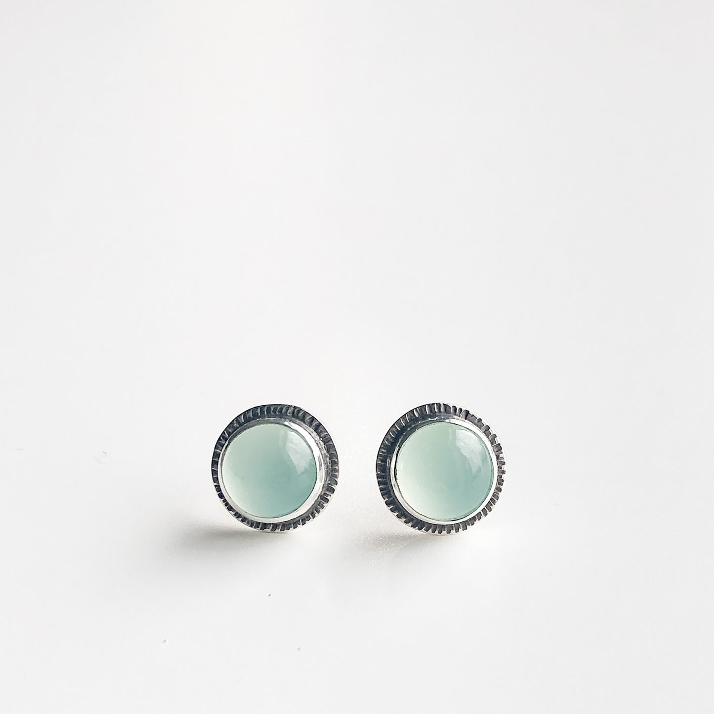 Aqua Chalcedony Gemstone Stud Earrings