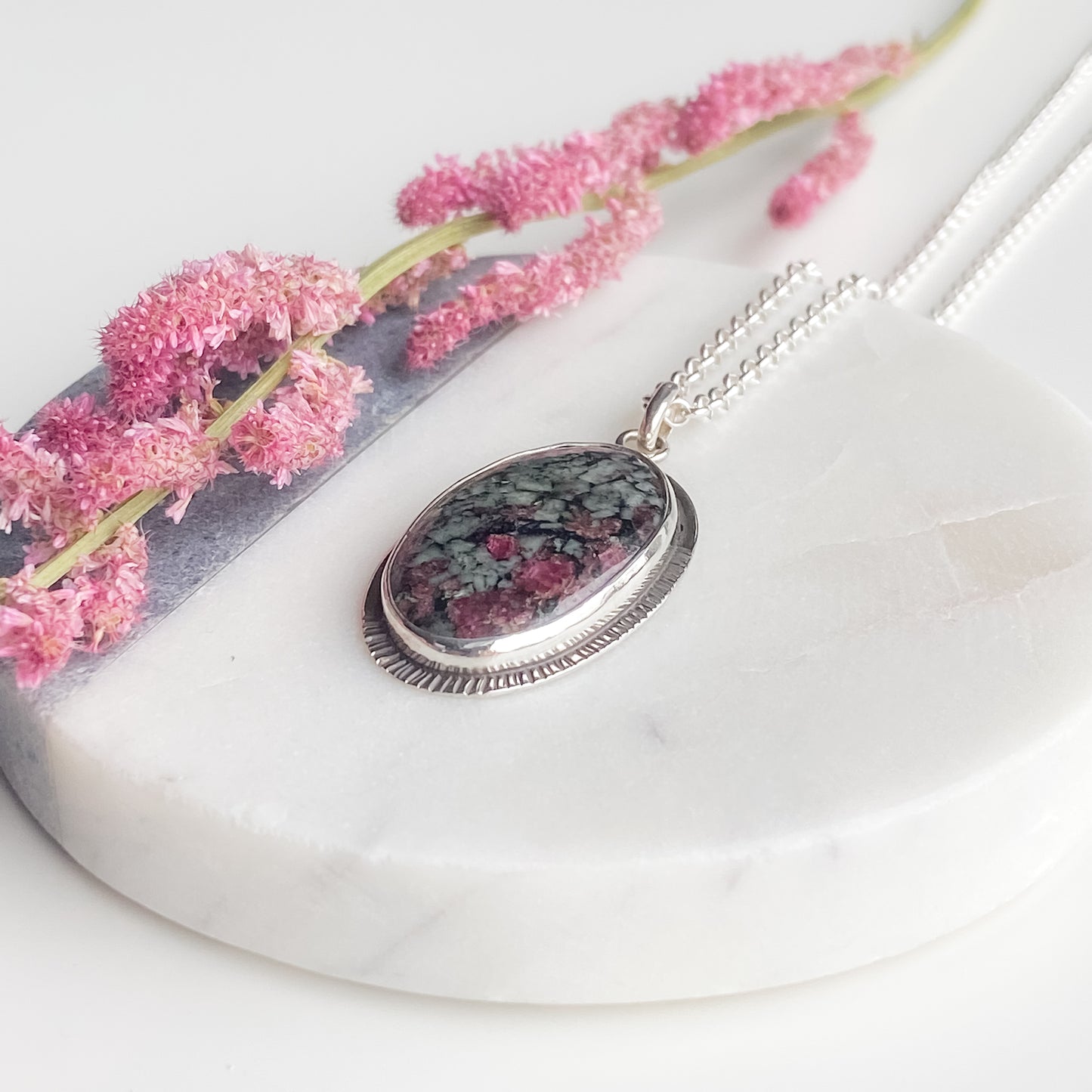 Cherry Blossom Petals Eudialyte Statement Pendant