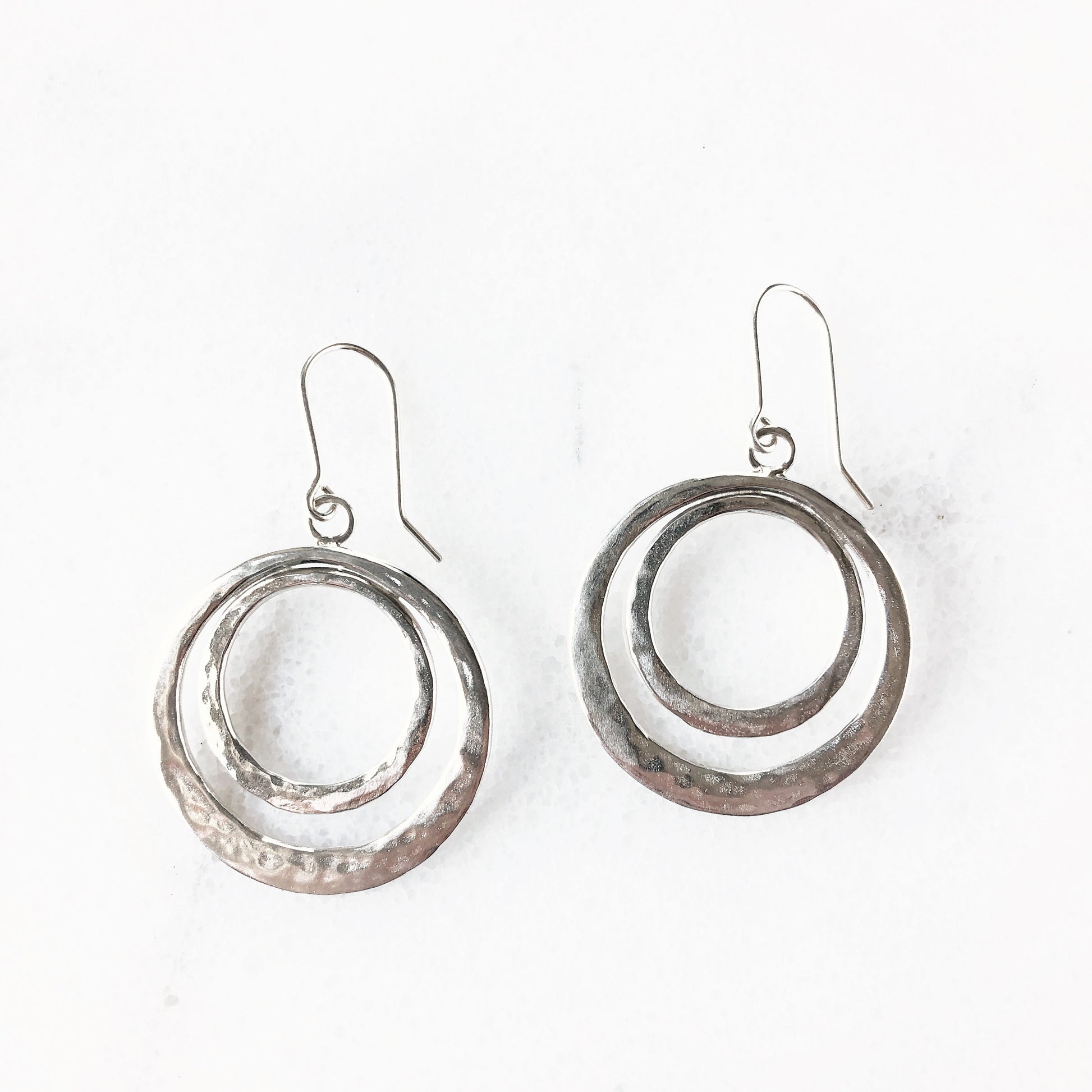 Bohemian silver double hoop earrings