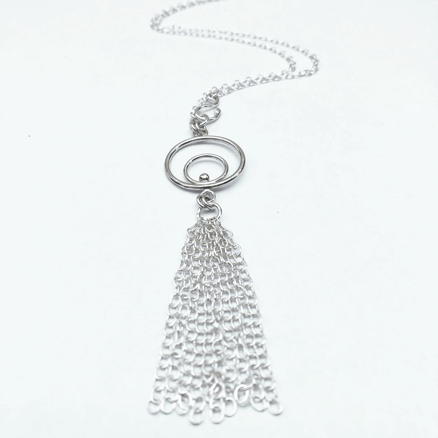 silver orbital fringe necklace