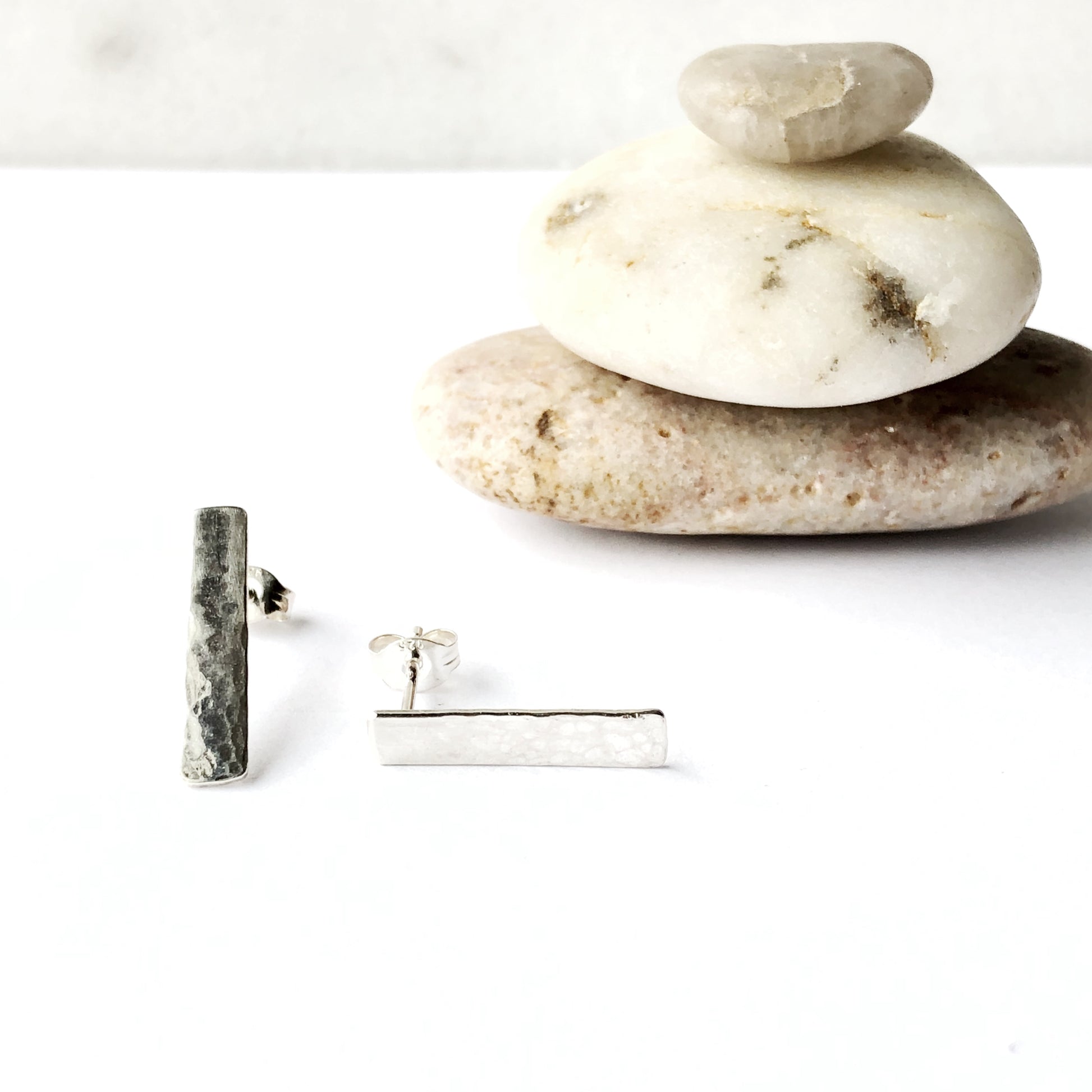 Small rectangle silver stud earrings