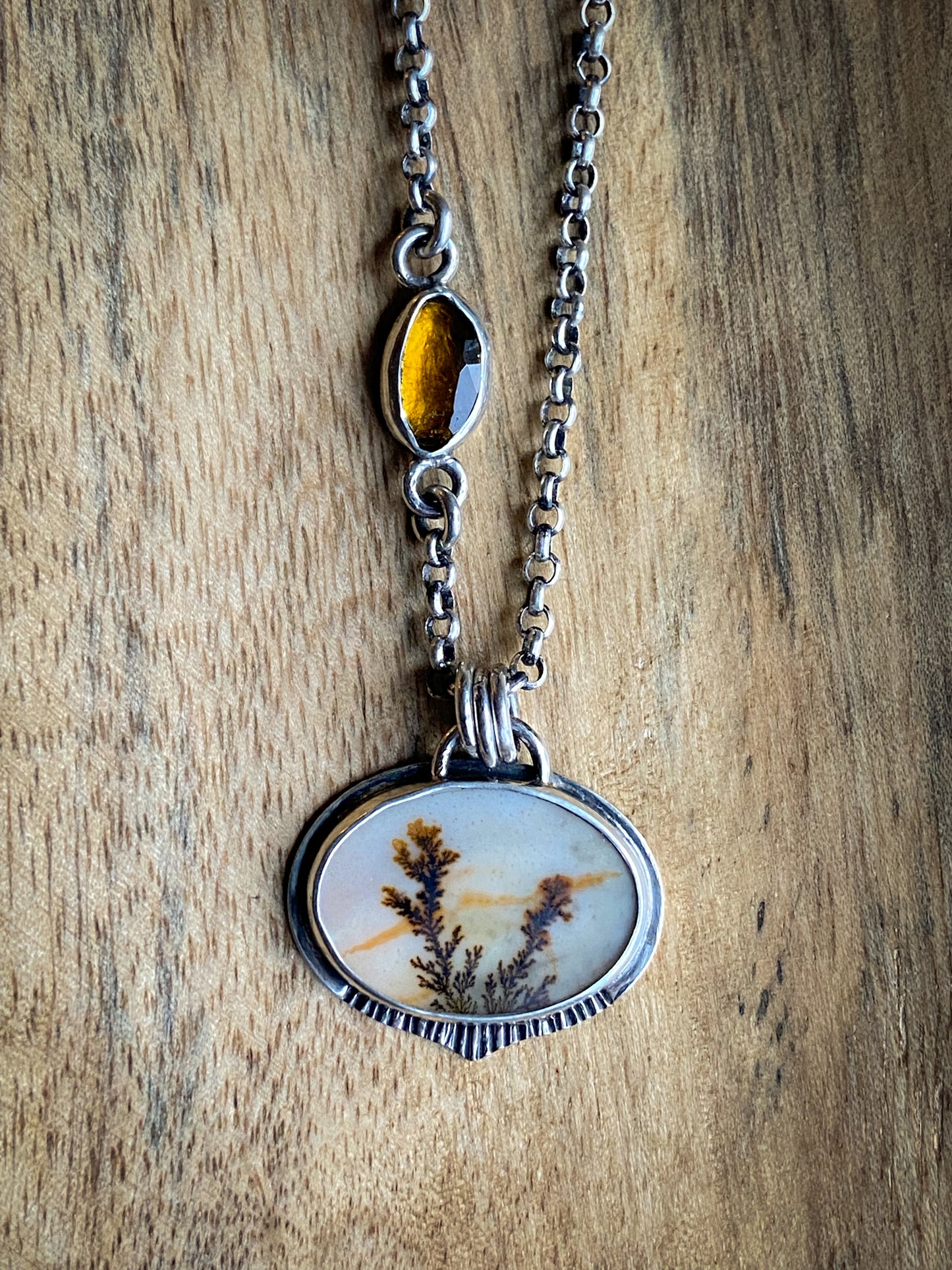 Autumn Landscape Dendritic Agate and Whisky Tourmaline Necklace