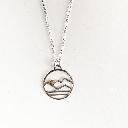 Sun Over the Mountains Sterling Silver and 14K Pendant