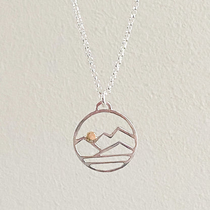 Sun Over the Mountains Sterling Silver and 14K Pendant