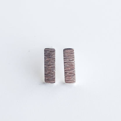Silver Bark Texture Stud Earrings